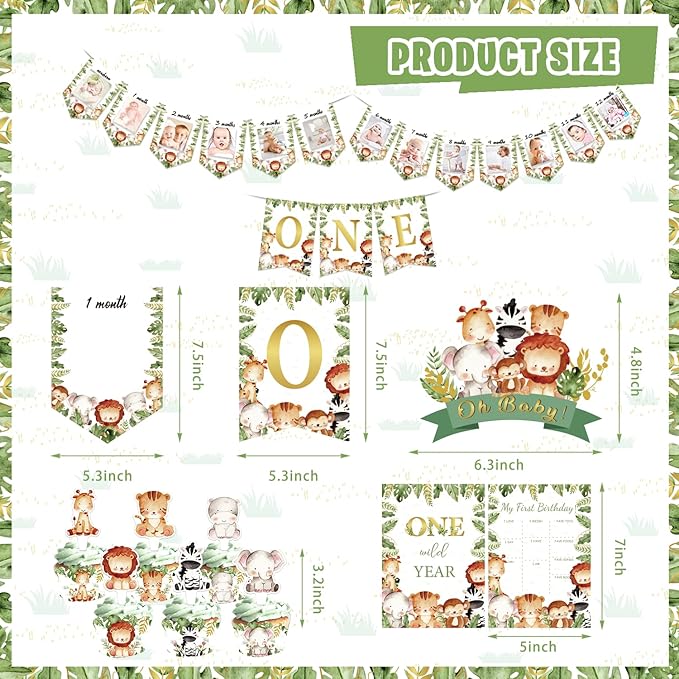 Wild One party Decorations 150 Pcs Jungle Animal Party Supplies