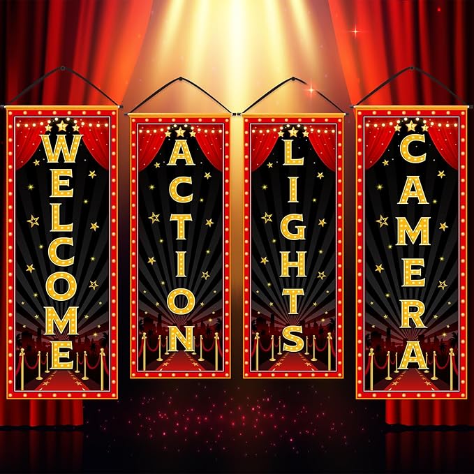 4 Pcs Movie Night Porch Banner Movie Themed Party Decorations