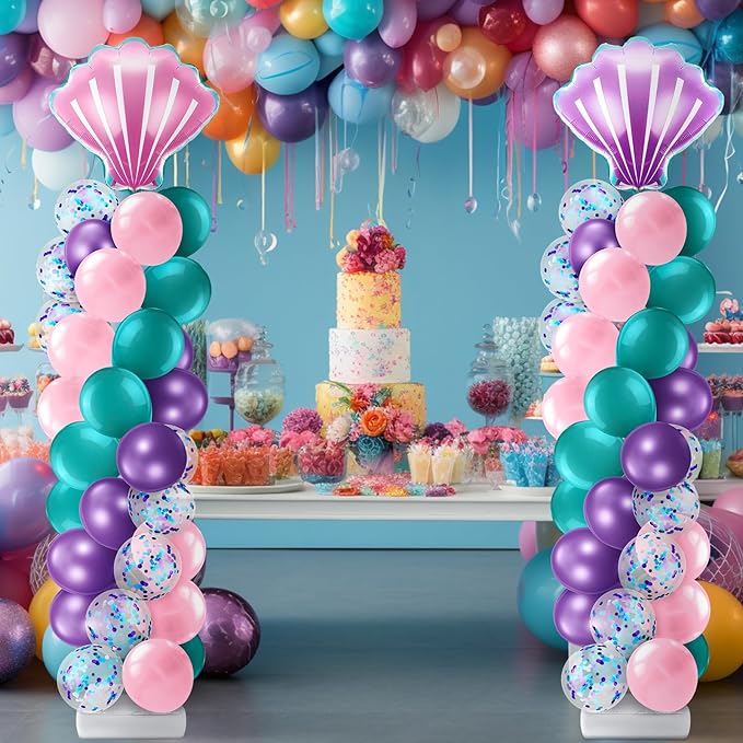 2 Set Mermaid Balloon Column Stand Kit Adjustable Mermaid Balloon