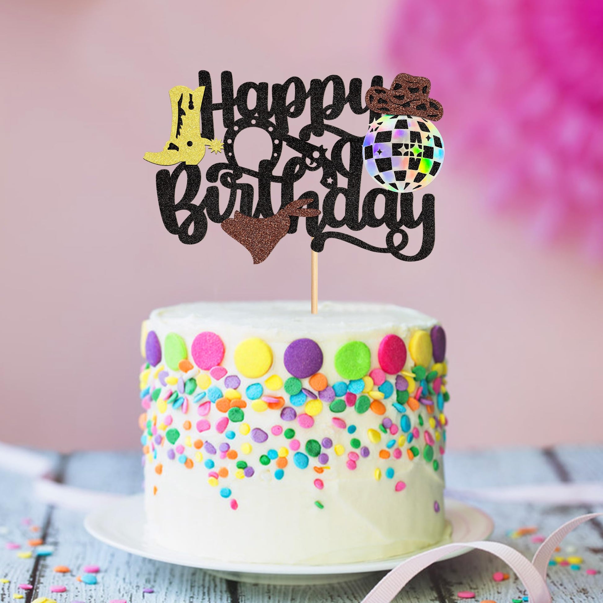 1Pcs Disco Cowboy Birthday Cake Topper Disco Cowboy Cake Decorations