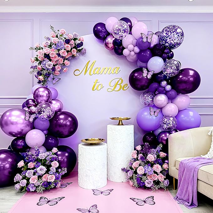 Bezente Purple Latex Balloons Kit, 60pcs 12 inch Dark Purple Metallic