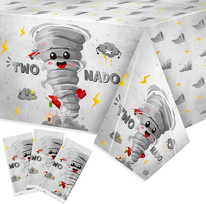 3Pcs Two Nado Party Tablecloths - Gray Tornado Birthday Party Table