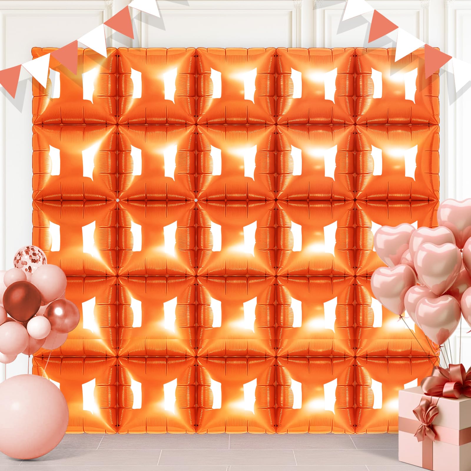 Orange Square Foil Balloons 25 Pcs Metallic Orange Balloons Wall