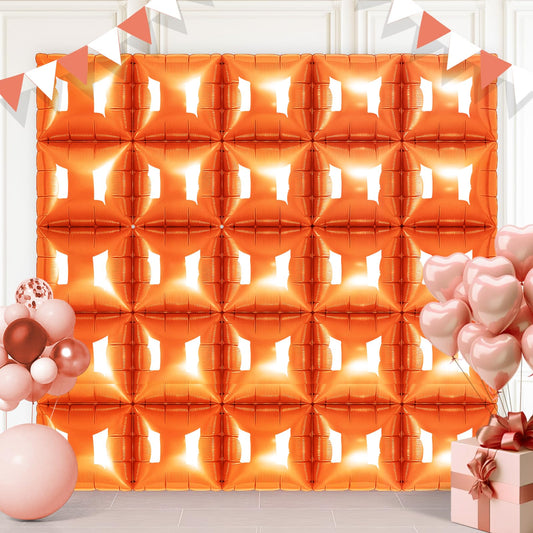 Orange Square Foil Balloons 25 Pcs Metallic Orange Balloons Wall