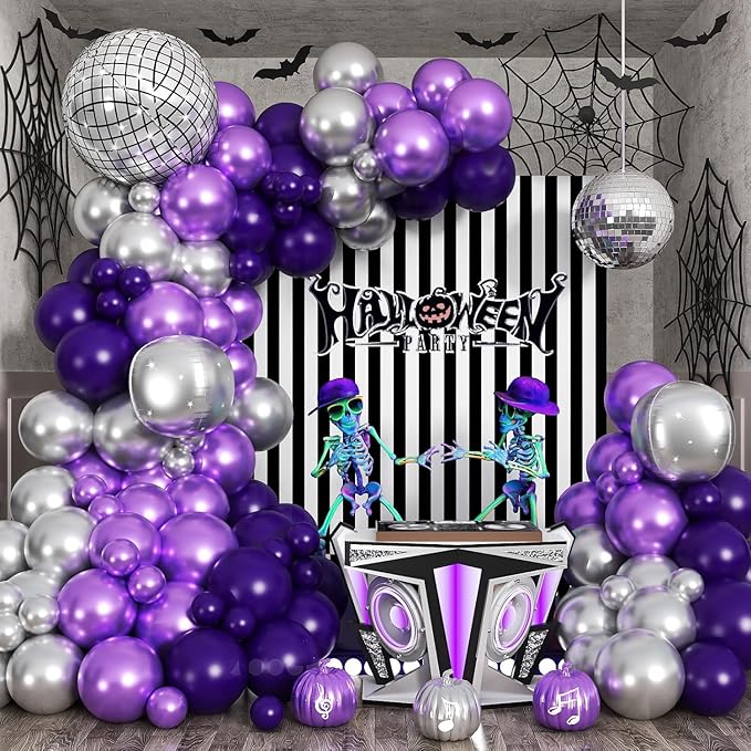 Purple Silver Balloon Arch Kit Halloween Disco Dark Royal Purple