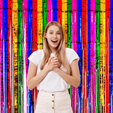 Voircoloria 3 Pack 3.3x8.2 Feet Rainbow Foil Fringe Backdrop