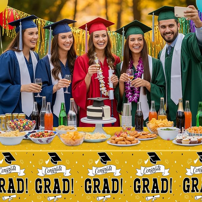 2 PCS 2026 Graduation Table Decorations, 108" X 54" Yellow Plastic