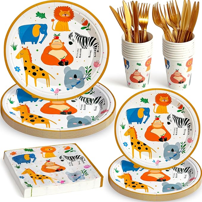 144Pcs Jungle Animals Birthday Party Supplies Decorations Animal