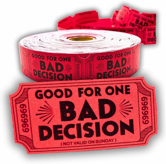 Bad Decision Tickets – Funny Gag Gift & Party Icebreaker | 1000 Red