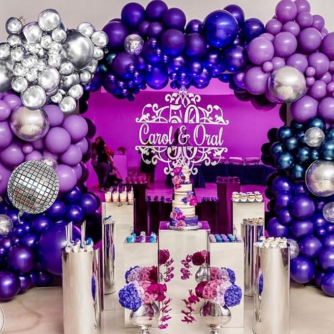 Purple Silver Balloon Arch Kit Halloween Disco Dark Royal Purple