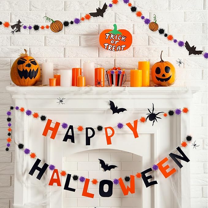 Halloween Pom Poms Balls 600 Pieces Orange Black Purple Craft