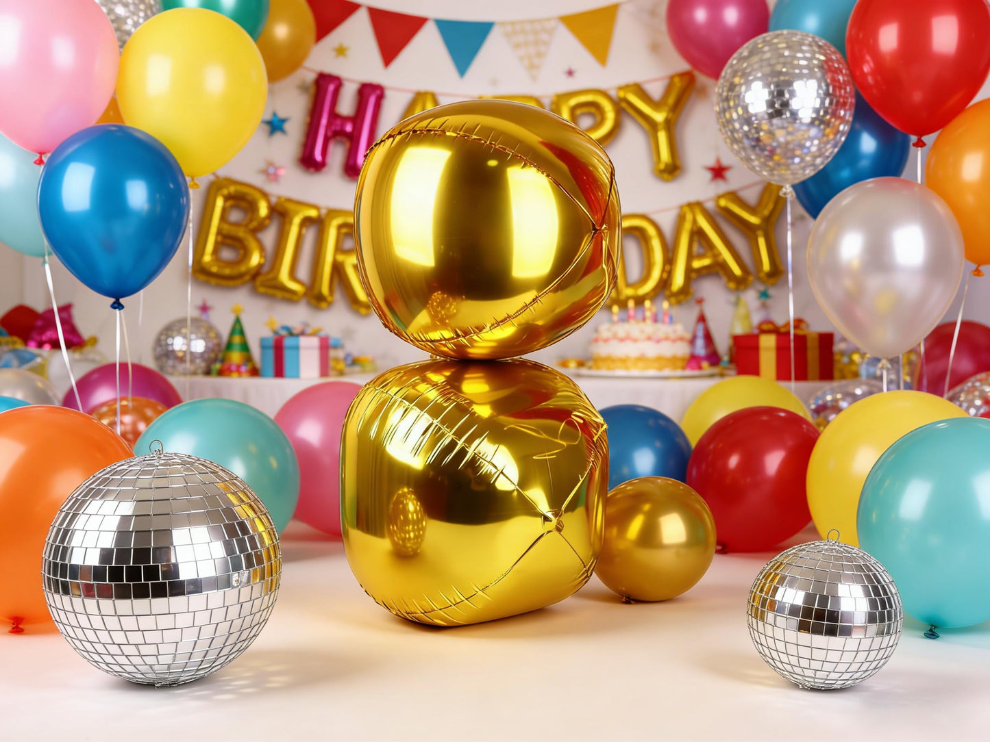 Metallic Gold Round Foil Balloons, 22" Large 4D Sphere Mylar Ball