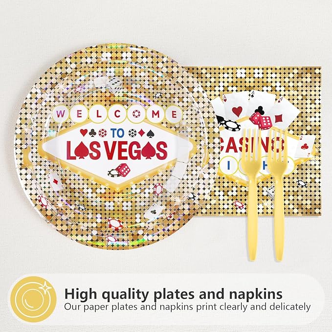 96Pcs Casino Theme Birthday Party Decorations Gold Glitter Plates