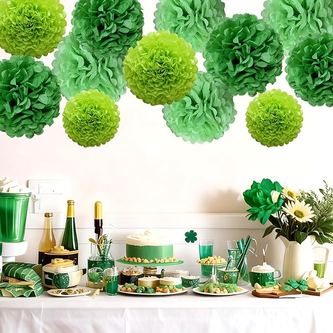 Green Tissue Paper Pom Poms for St.Patrick Day Irish Ceiling Wall