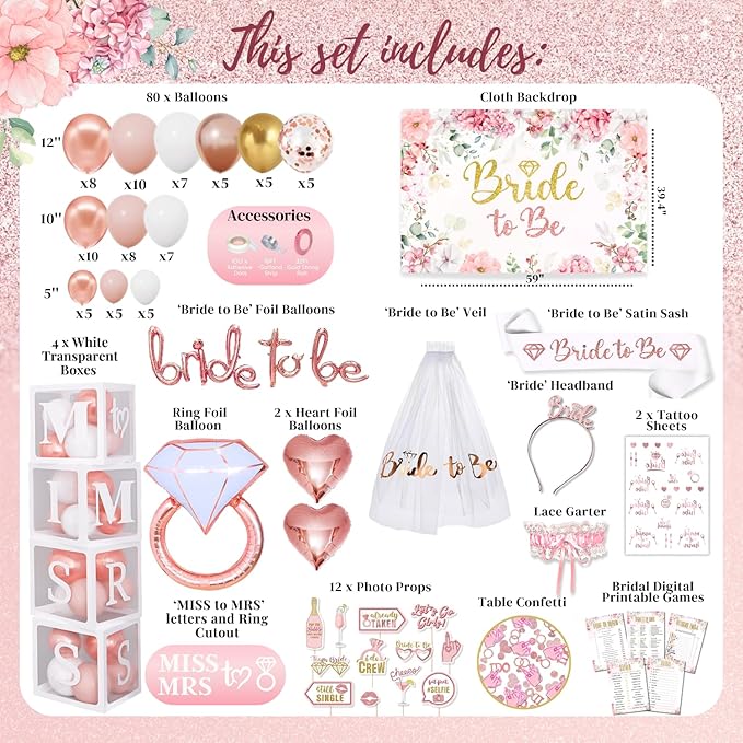 189 pc Premium Bridal Shower Party Decorations Balloons Bride to Be