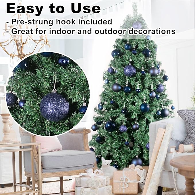 4Pcs Christmas Balls Ornaments for Xmas Tree - Shatterproof Christmas