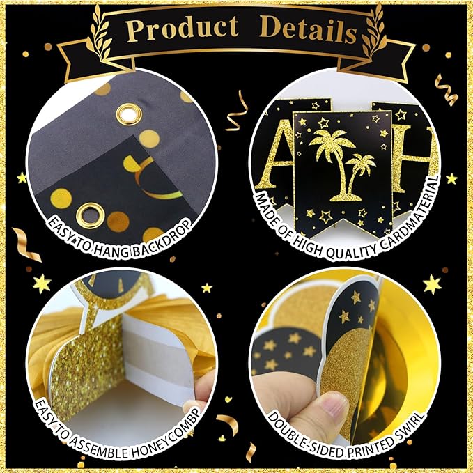 22Pcs Retirement Party Decorations for Men Women Black and Gold