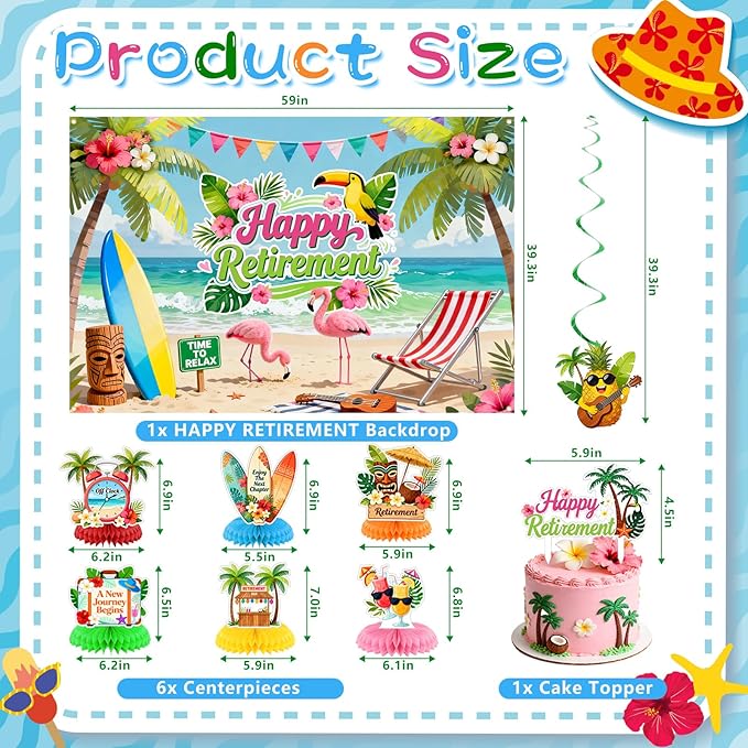 Luau Hawaiian Retirement Party Decorations Tropical Happy Retirement