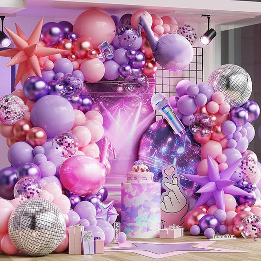 K pop Music Hunter Theme Birthday Decorations,Pink and Purple Balloon