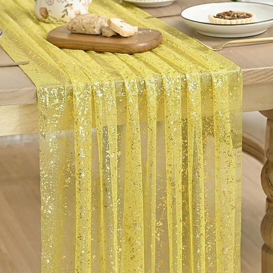 Artoid Mode Light Yellow Gold Gauze Table Runner 59x120 Inch 10FT,