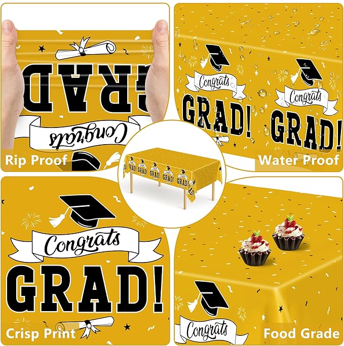 2 PCS 2026 Graduation Table Decorations, 108" X 54" Yellow Plastic