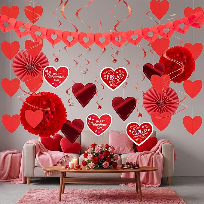 27 Pieces Valentines Day Swirl String Cutout Decoration Kit with
