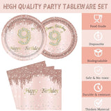 24 Sets 9th Rose Gold Birthday Party Decrations for Girls 9 Birthday