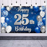Happy 25th Birthday Decorations 25th Blue & Silver Balloon Large