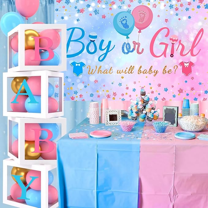 Gender Reveal Baby Balloon Boxes Decorations Pink Blue Balloon Arch