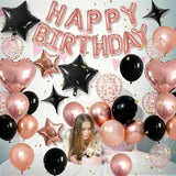 Rose Gold and Black Birthday Decorations for Women Black Pearl Rose