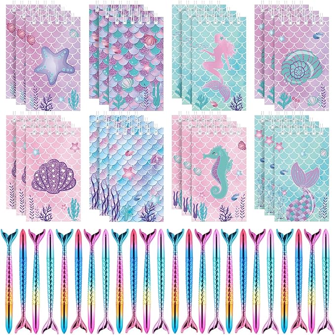 48 Pieces Mermaid Party Favors 24 Mini Mermaid Notepads Spiral