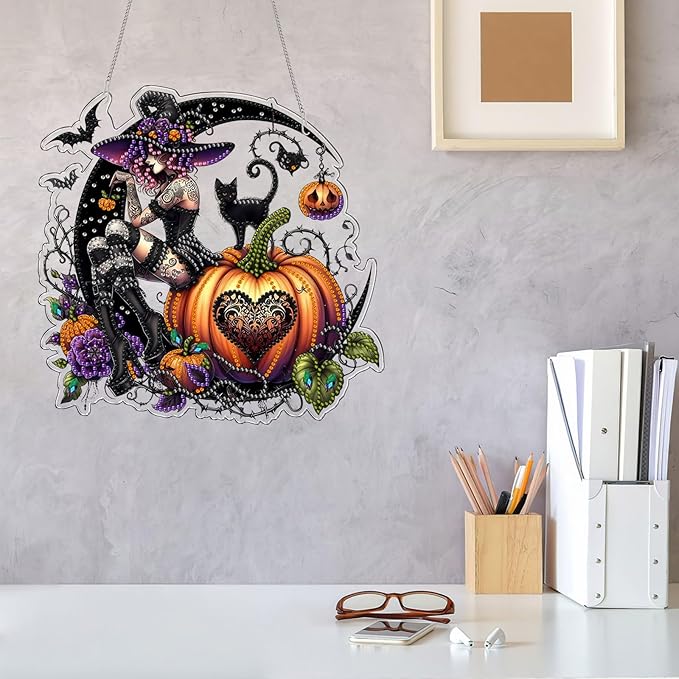 VODAPYC Halloween Witch Diamond Art Hanging Kit for Adults, DIY