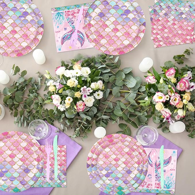 168Pcs Mermaid Birthday Decorations Mermaid Party Supplies Includes
