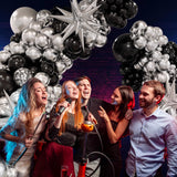 FOTIOMRG Black and Silver Balloons Garland Arch Kit with 3pcs Star