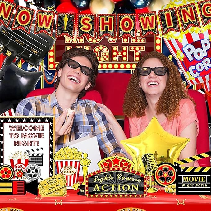 121pcs Movie Night Decorations Movie Theme Party Decorations Movie
