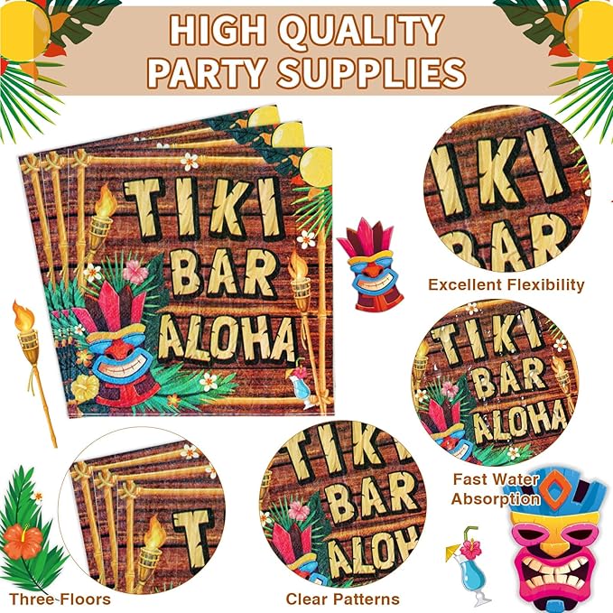 96Pcs Hawaiian Tiki Party Supplies Tiki Party Plates Disposable