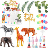 34 Pcs Safari Animal Cake Toppers with Mini Birthday Party Hats