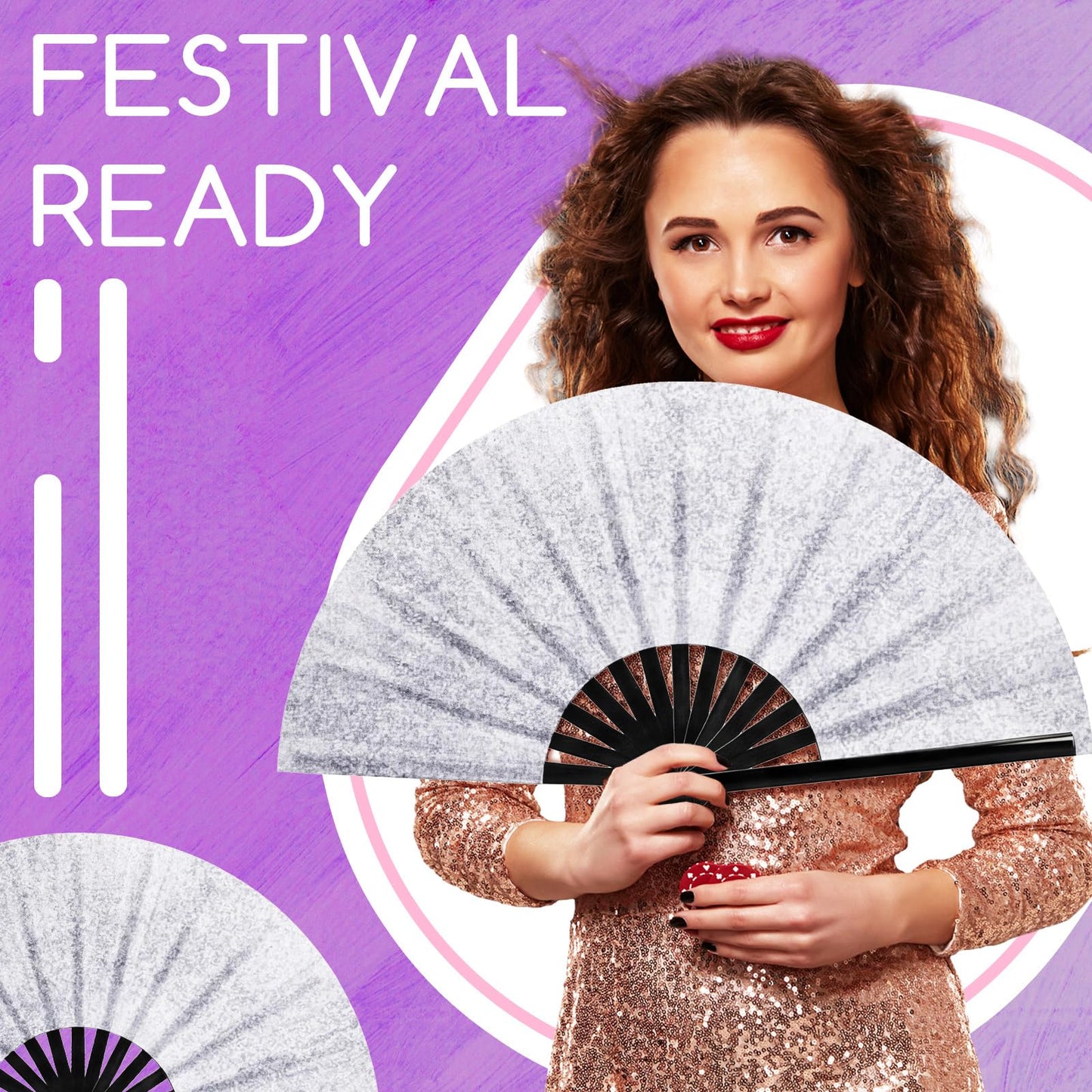 FairySandy 6 Pcs Large Hand Fan Rave Iconic Shade Bye Folding Bamboo