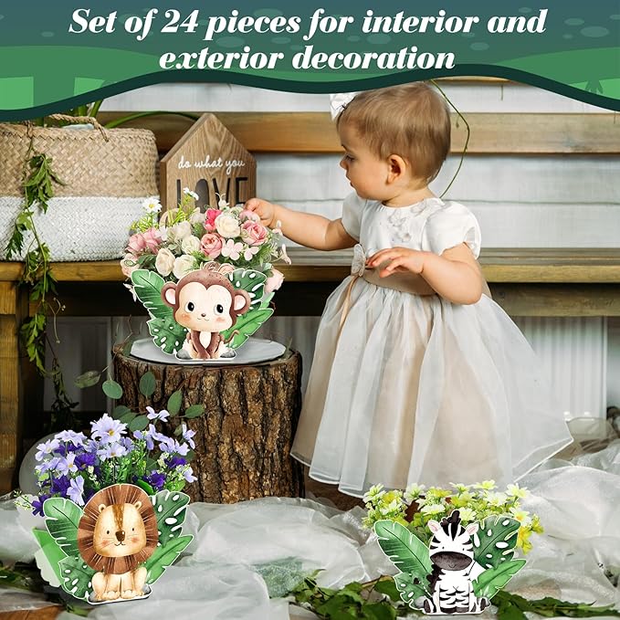 24 Pcs Safari Baby Shower Decorations Jungle Theme Birthday