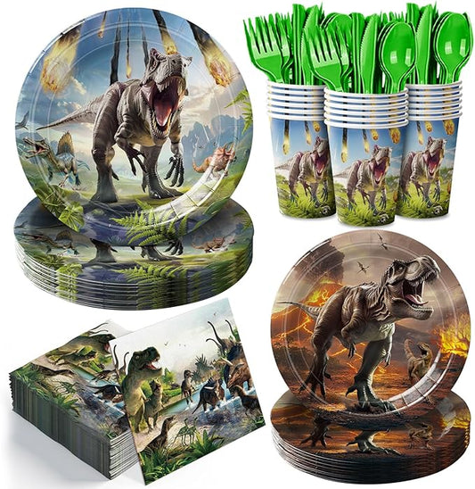 168pcs Dinosaur Party Supplies Dino Plates Napkins Disposable