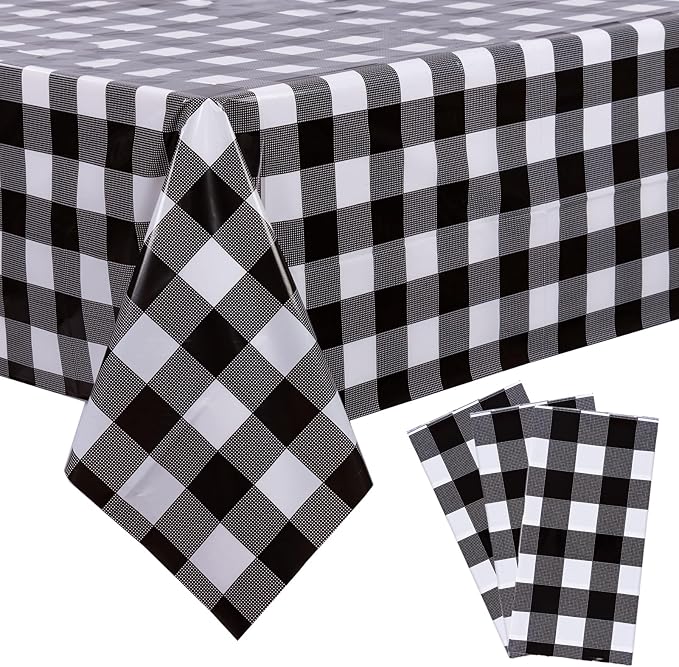 Kesfey 3 Packs Black Gingham Tablecloths 54 x 108 inch Black and