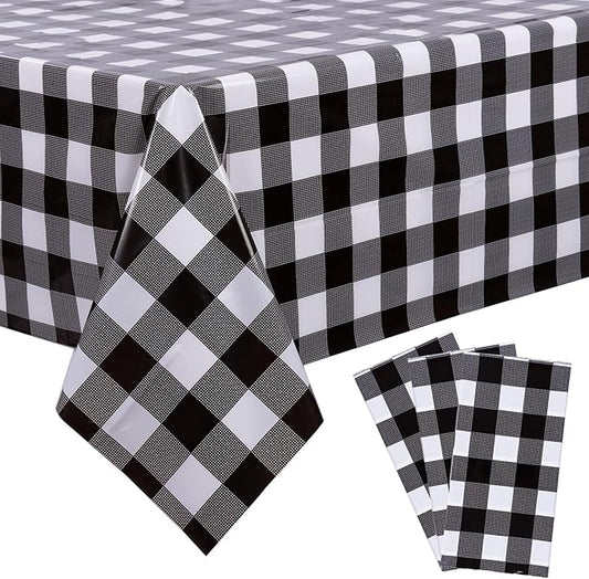 Kesfey 3 Packs Black Gingham Tablecloths 54 x 108 inch Black and