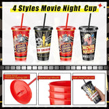 Uiifan 12 Pcs Movie Night Cups 24oz Reusable Tumbler with Lid and