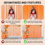 Voircoloria 2 Pack Orange Foil Fringe Backdrop Curtains, Tinsel