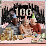 100th Birthday Decorations for Women with Banner Rose Gold