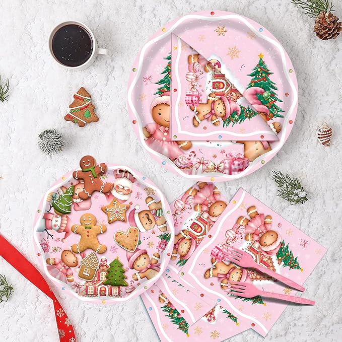 100 Pcs Pink Gingerbread Christmas Tableware Party Supplies