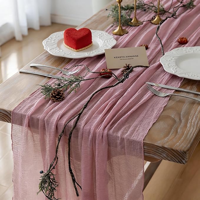 Keketoarrange 3pcs Cheesecloth Table Runner Dusty Rose Gauze 120 Inch