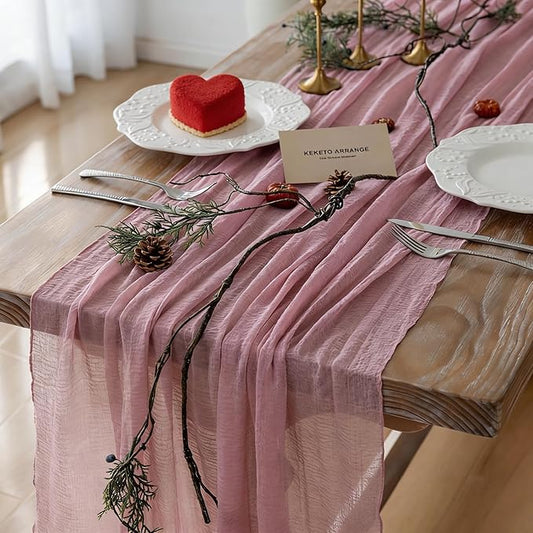 Keketoarrange 3pcs Cheesecloth Table Runner Dusty Rose Gauze 120 Inch