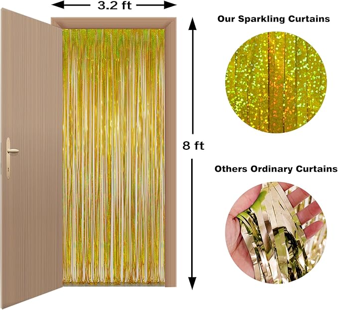 Gold Tinsel Curtain Backdrop – Melsan 2 Pack 3.2 ft x 8 ft Metallic