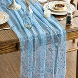 Artoid Mode 6PCS Light Blue Gauze Table Runner 120 Inch 10FT, Glitter
